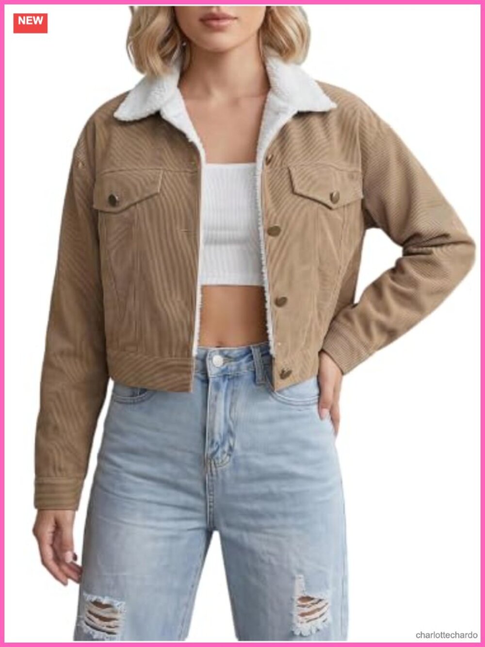 Cropped Corduroy Jacket Button Down Long Sleeve Shacket